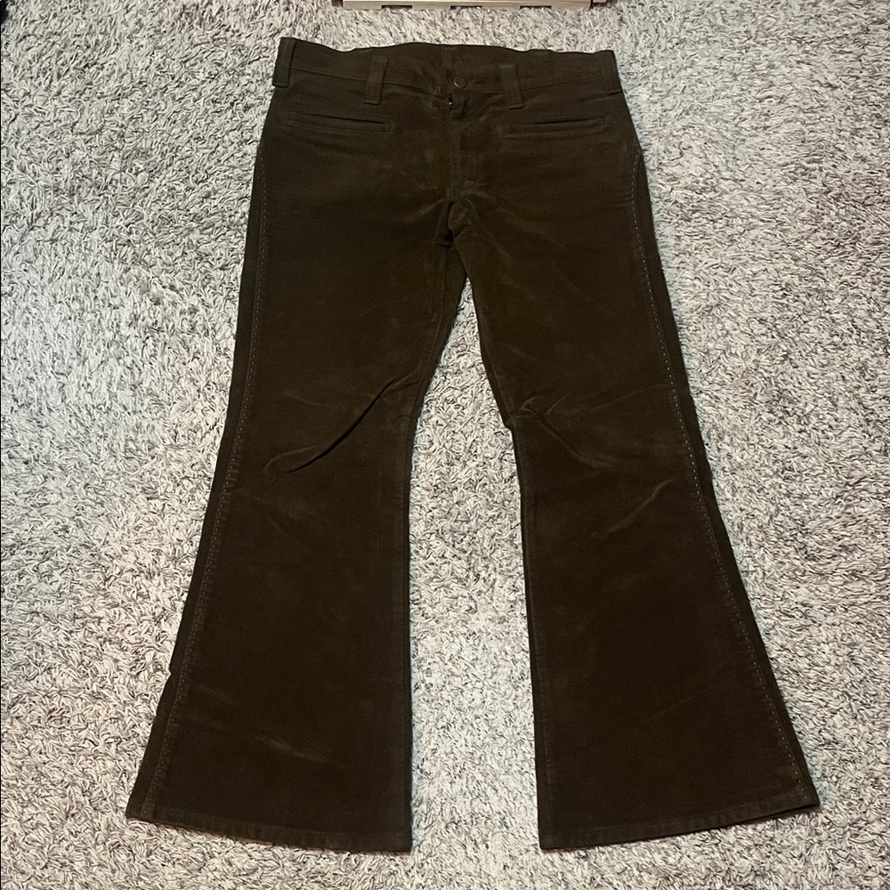 Vintage 70s Lee Brown Suede Leather Bell Bottom Pants Size 32x30